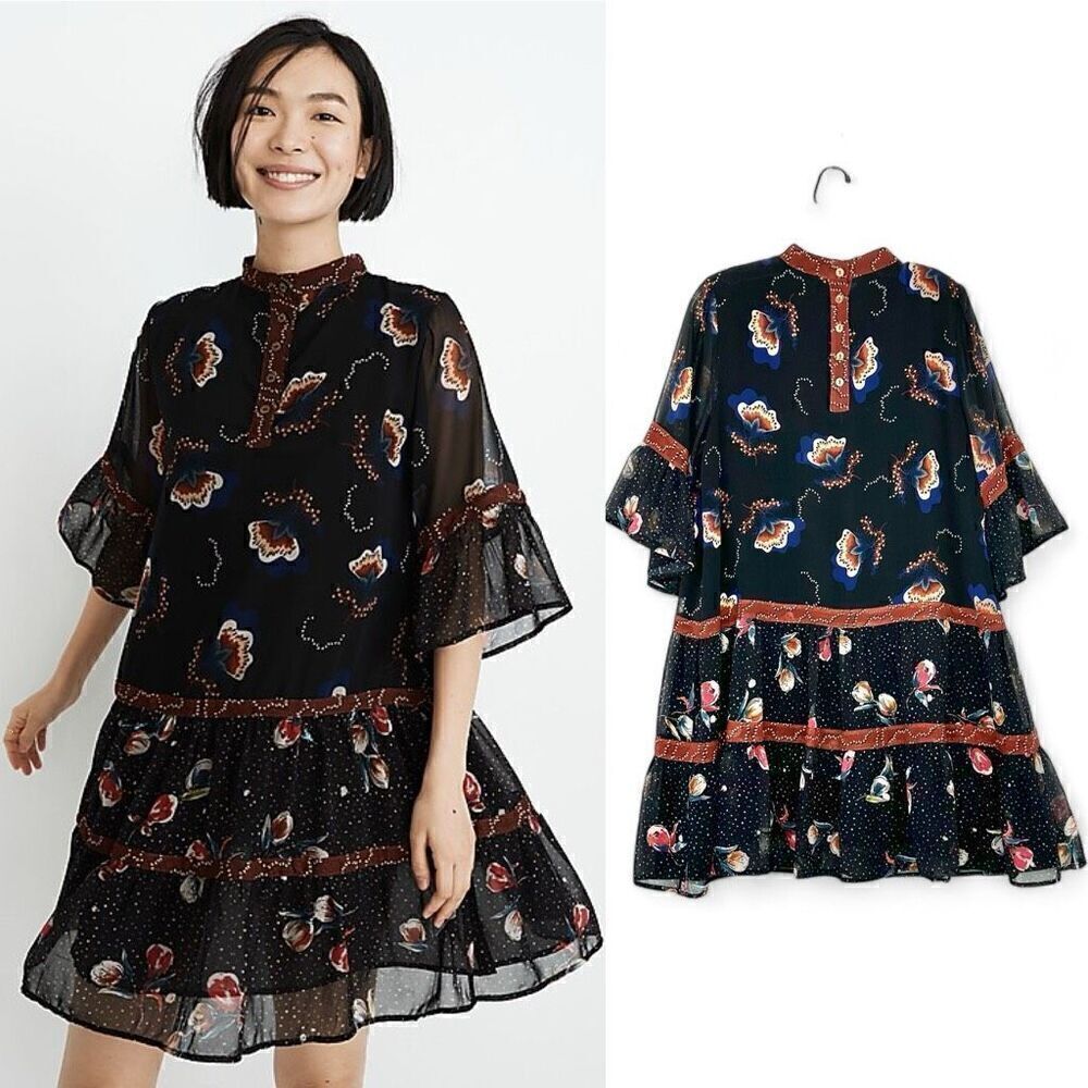 Warm Glastonbury Floral Tiered Mini Dress Size M (6-8) Boho Cittage Fairy
